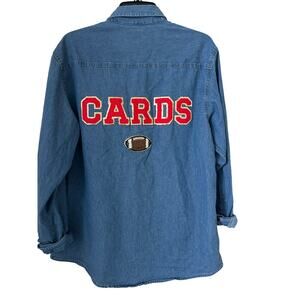 Denim Button-Up Shirt Medium – “CARDS” Football Mom Spirit Wear